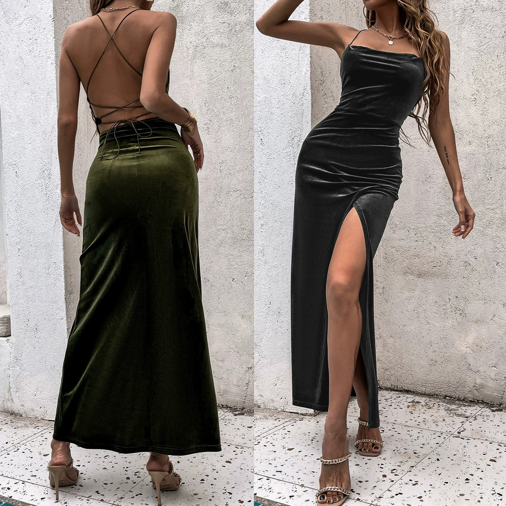 ZARA Summer Sexy Backless Knit Slit Spaghetti Strap Dress